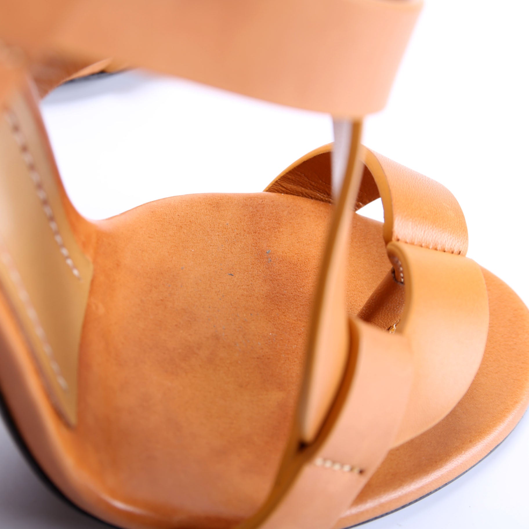 Leather Strappy Block Heels Size 40 Tan