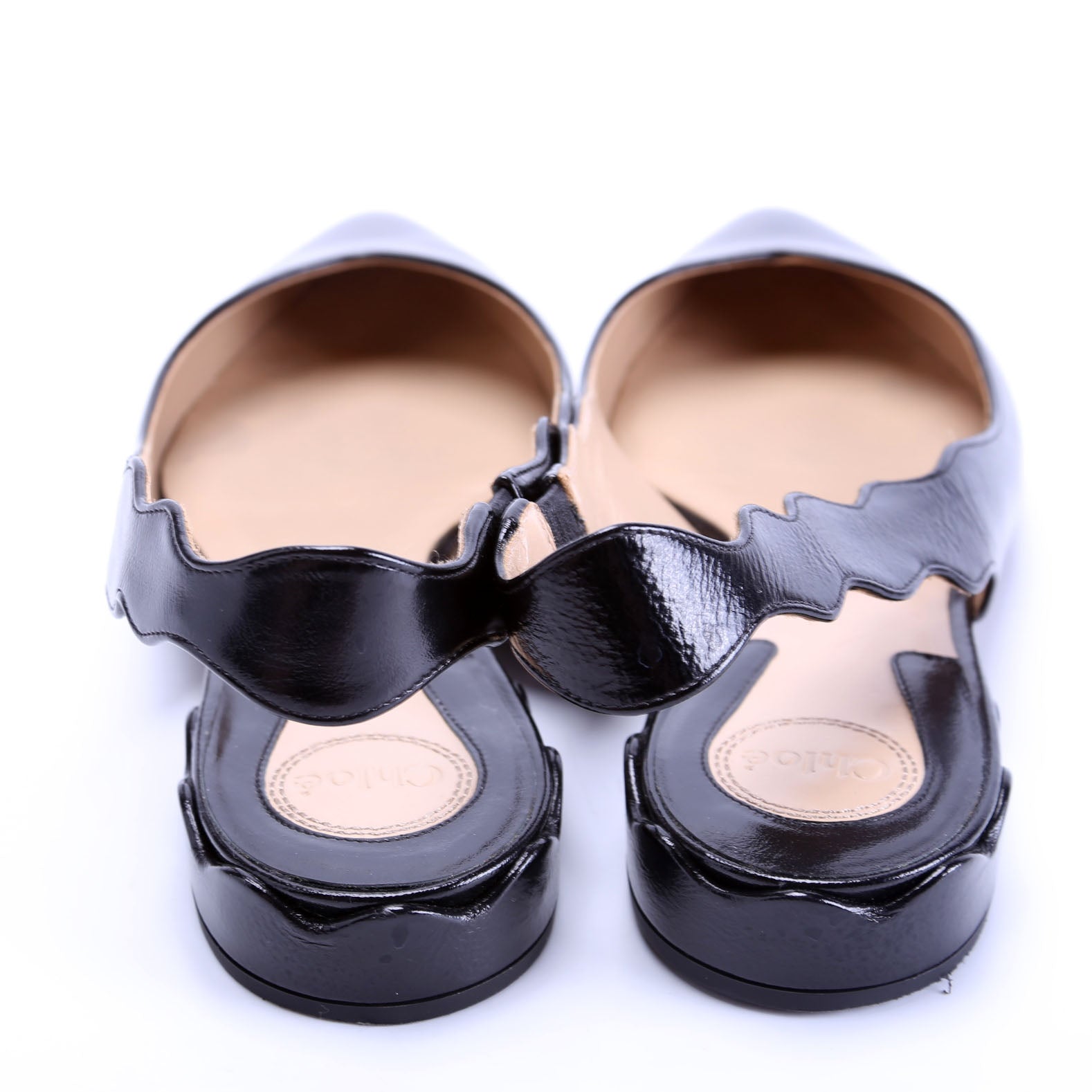 Pointed Toe Scalloped Slingback Flats Size 38.5 Black
