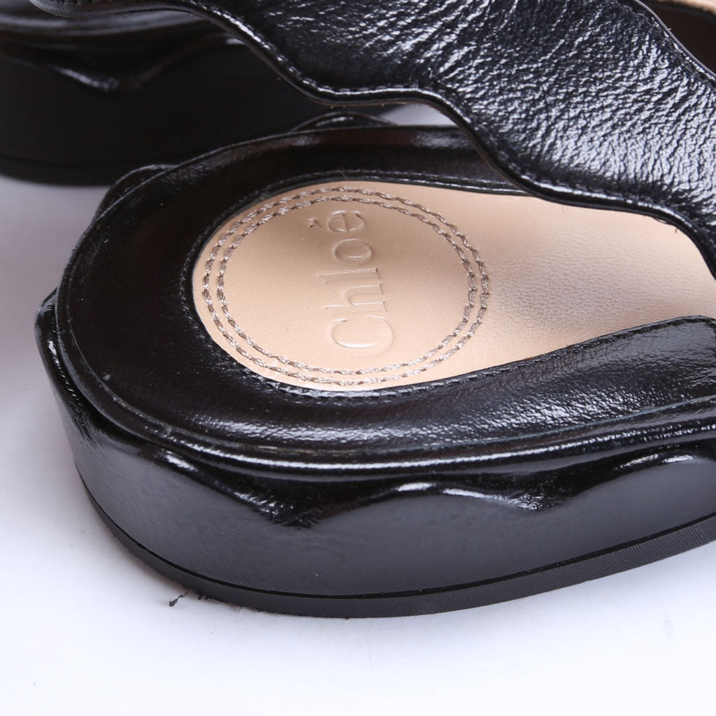 Pointed Toe Scalloped Slingback Flats Size 38.5 Black