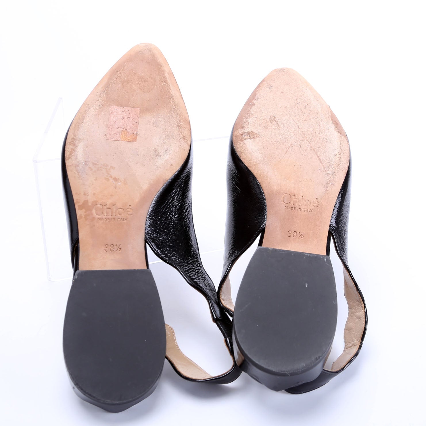 Pointed Toe Scalloped Slingback Flats Size 38.5 Black