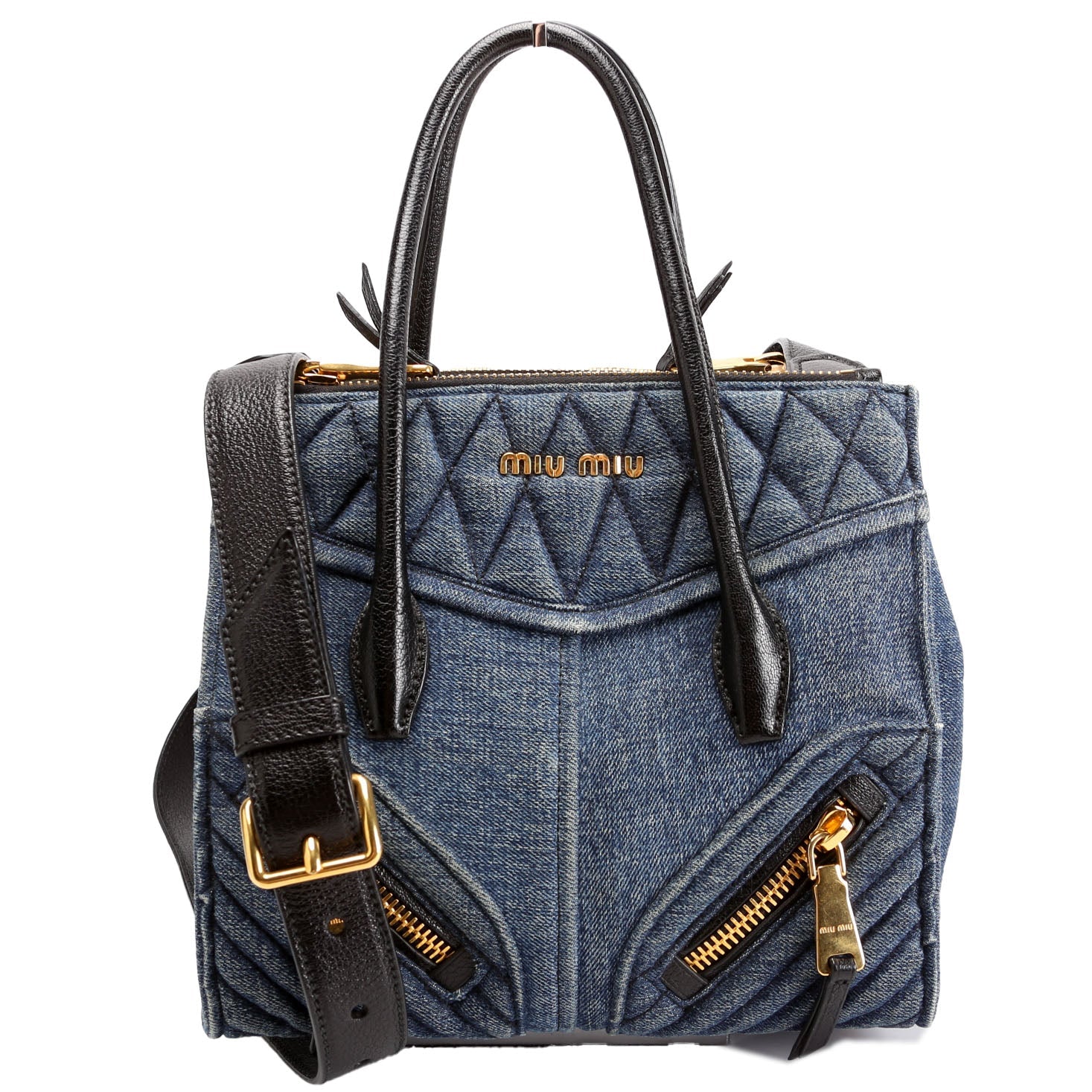 Denim Matelasse Biker Tote Blue/Black