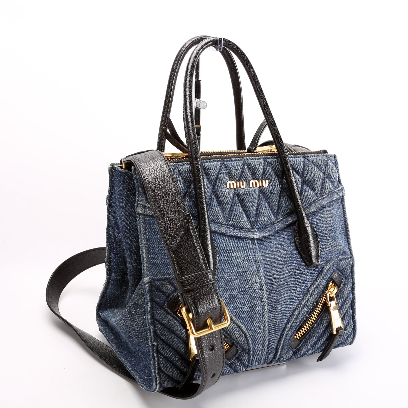 Denim Matelasse Biker Tote Blue/Black