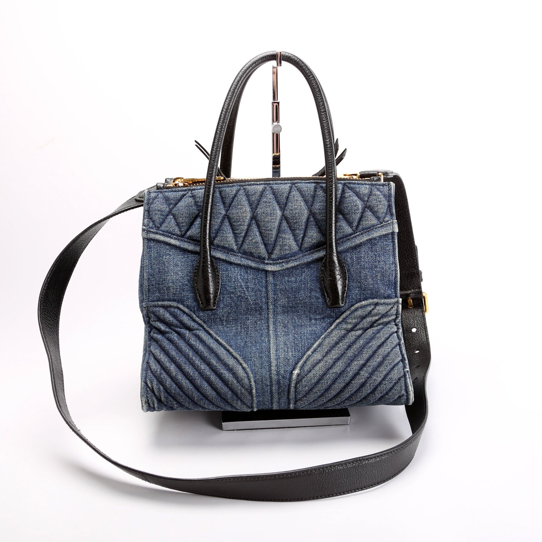 Denim Matelasse Biker Tote Blue/Black