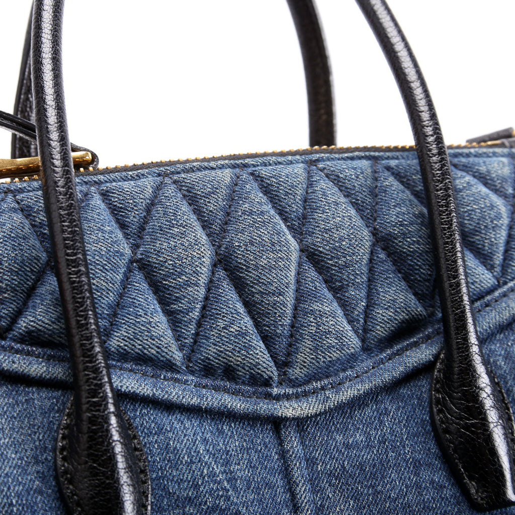 Denim Matelasse Biker Tote Blue/Black