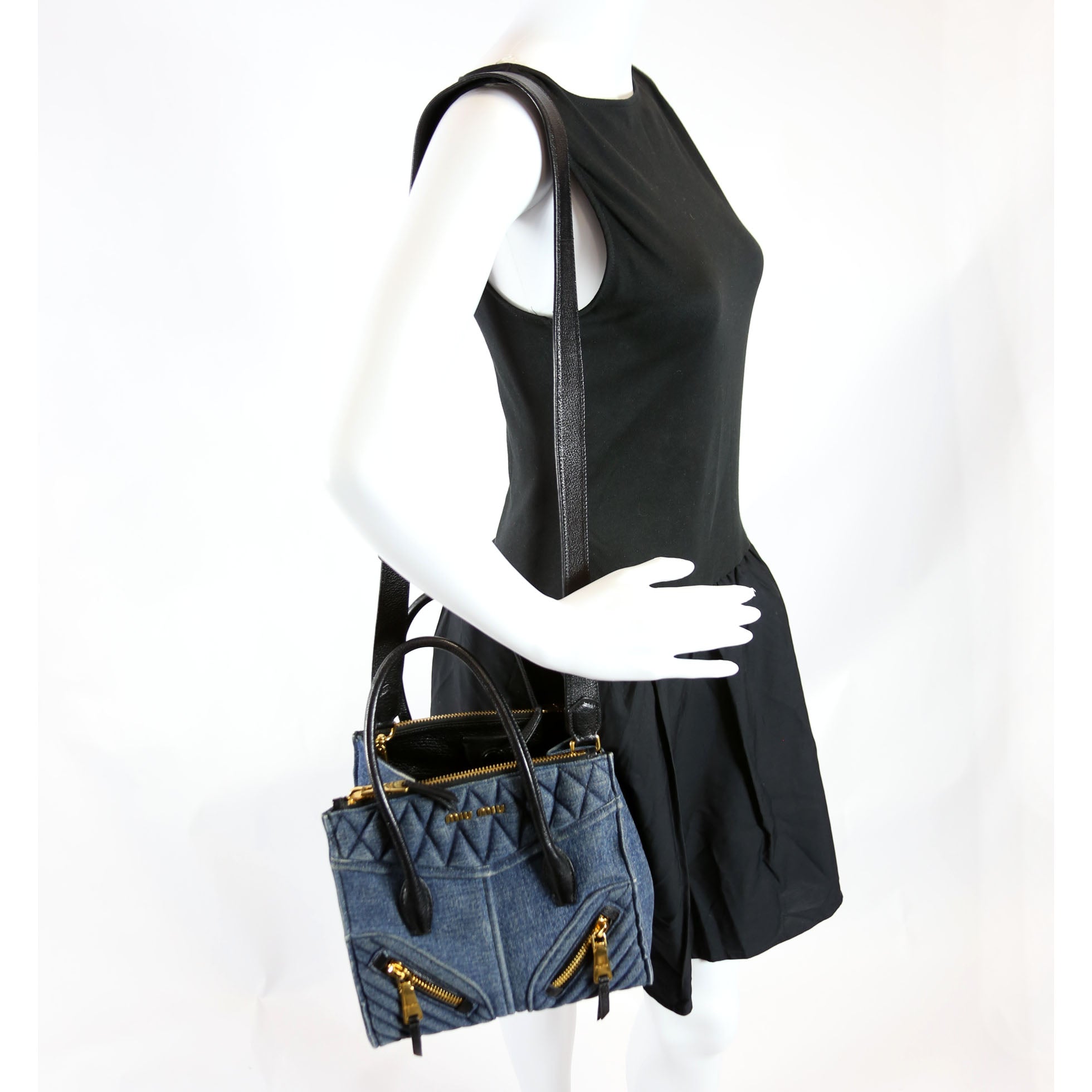 Denim Matelasse Biker Tote Blue/Black
