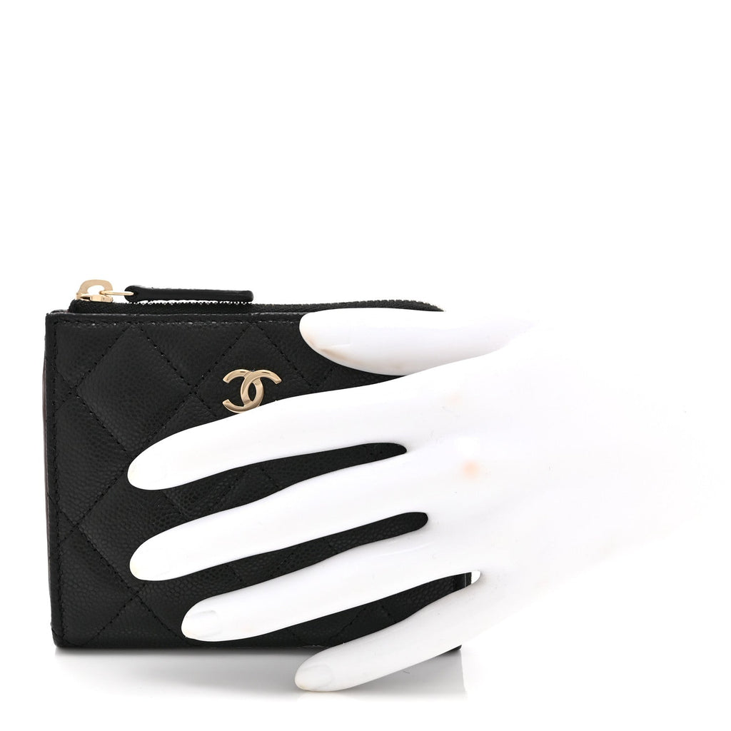 Caviar Quilted CC Zip Around Card Holder Wallet Black