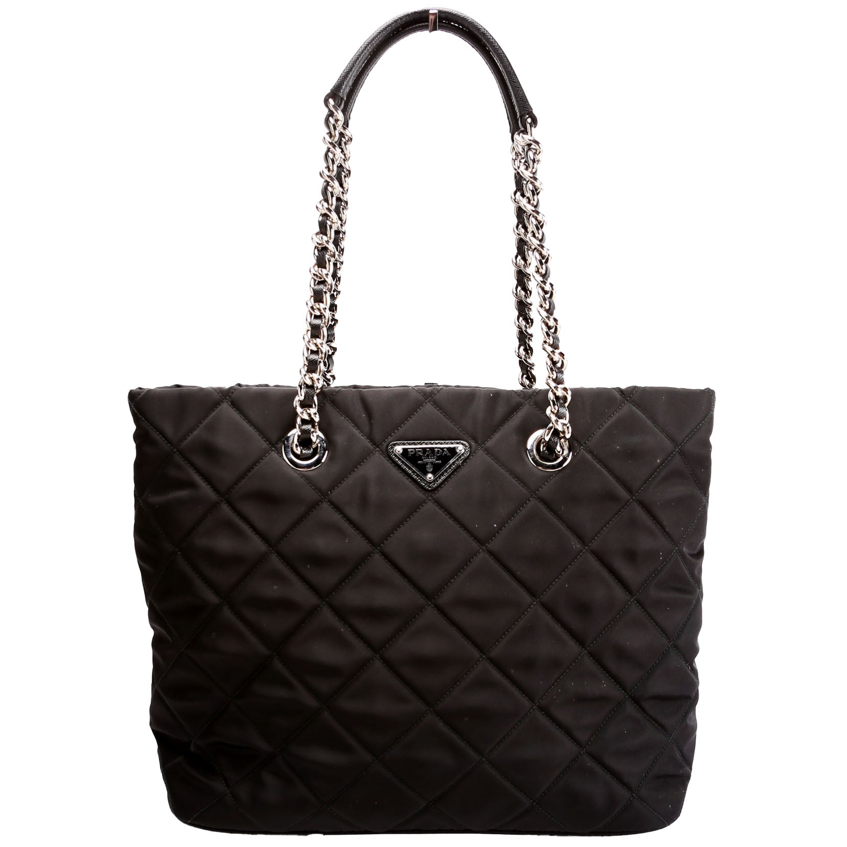 Quilted Nylon Catena Chain Shoulder Bag Black