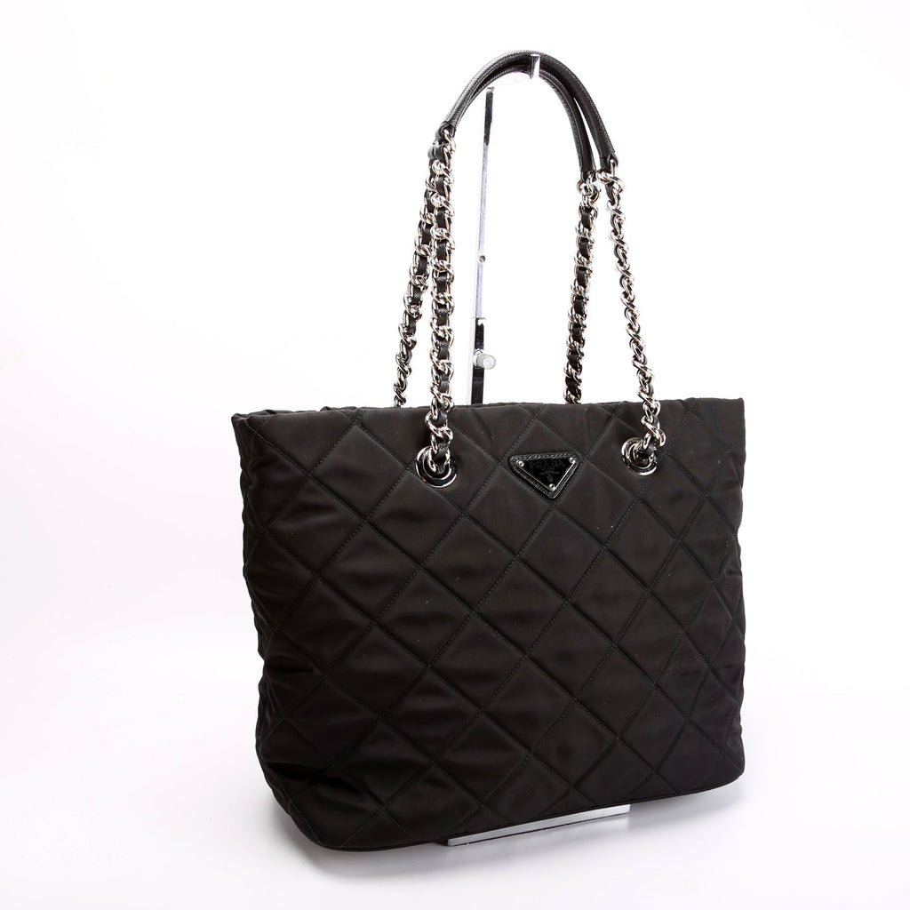 Quilted Nylon Catena Chain Shoulder Bag Black
