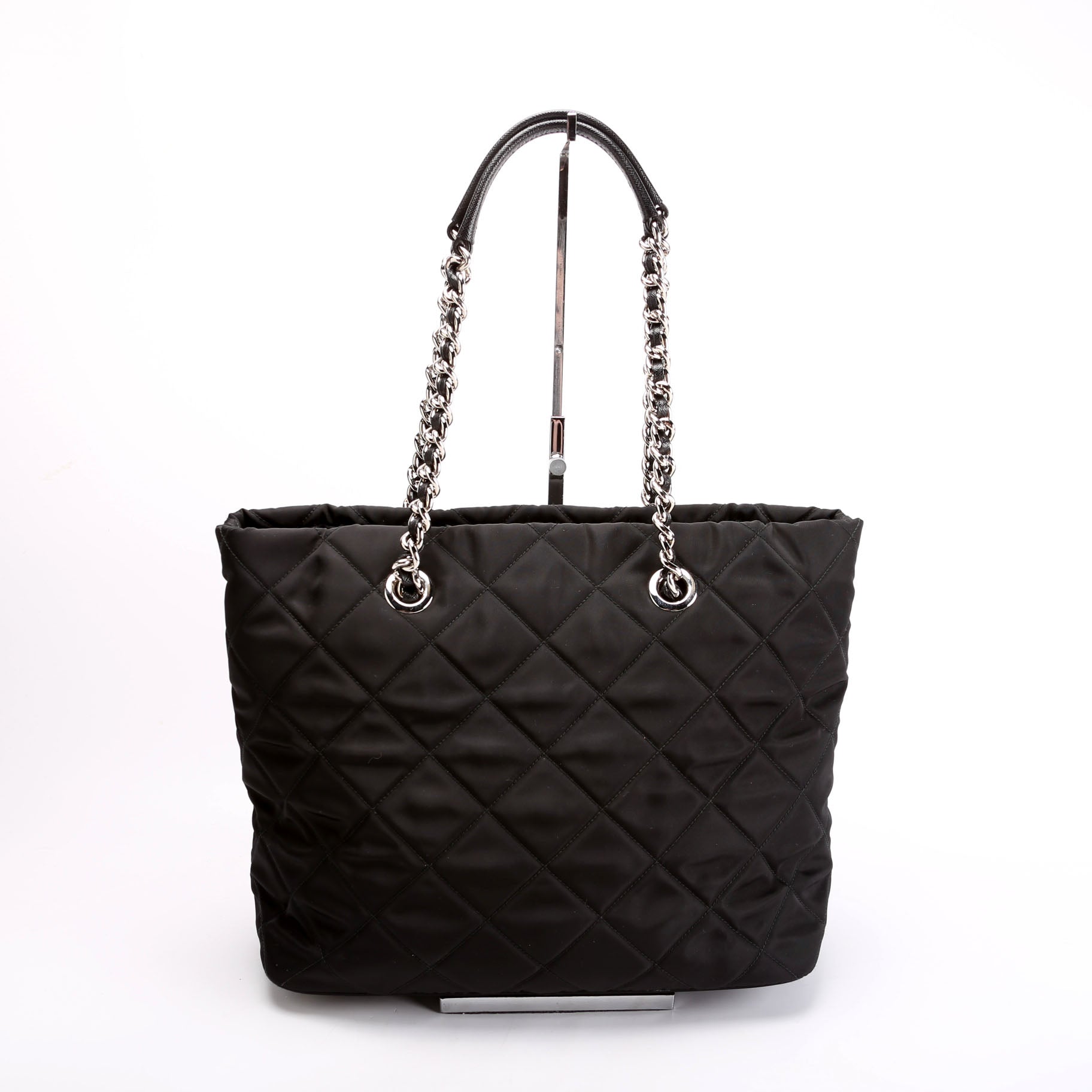Quilted Nylon Catena Chain Shoulder Bag Black