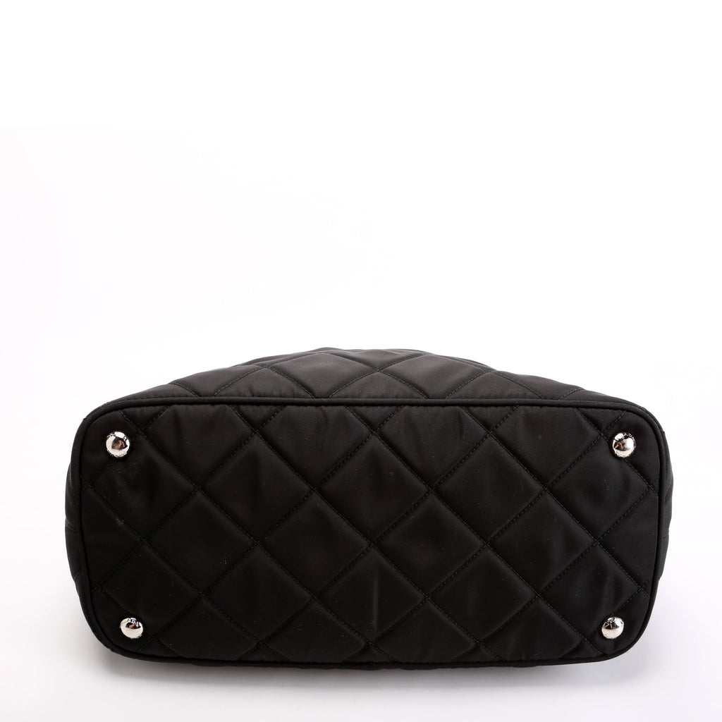 Quilted Nylon Catena Chain Shoulder Bag Black