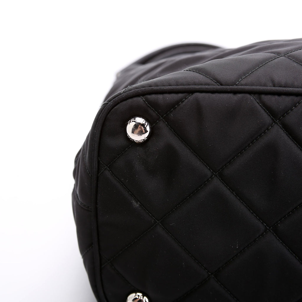 Quilted Nylon Catena Chain Shoulder Bag Black