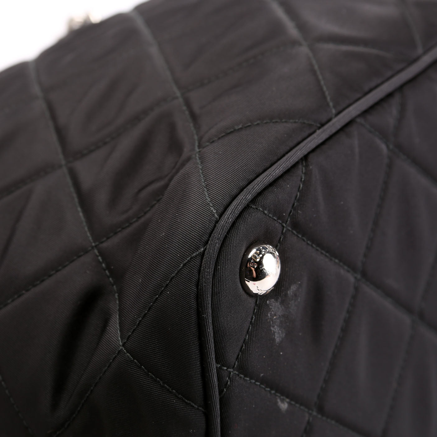 Quilted Nylon Catena Chain Shoulder Bag Black