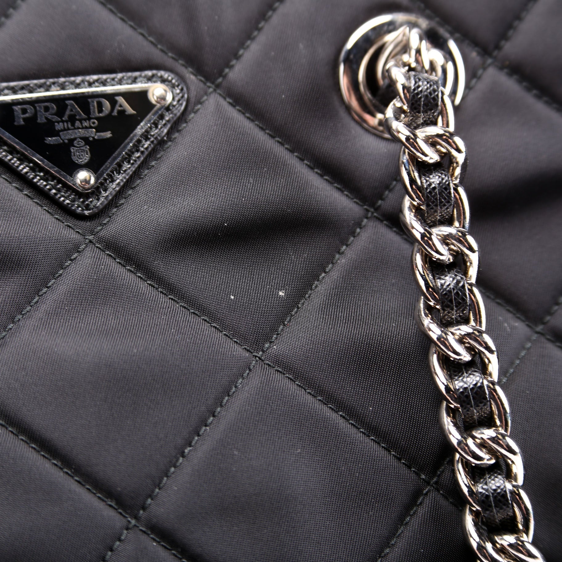 Quilted Nylon Catena Chain Shoulder Bag Black