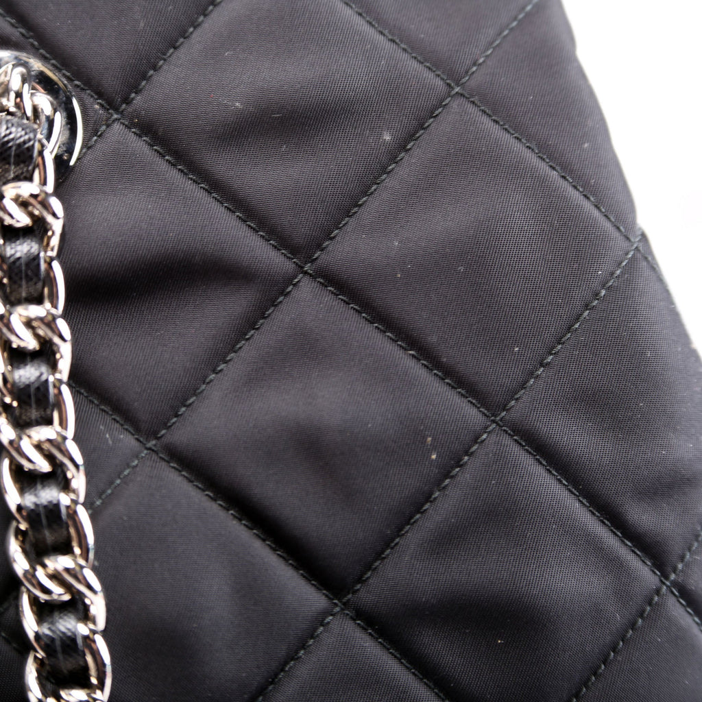 Quilted Nylon Catena Chain Shoulder Bag Black