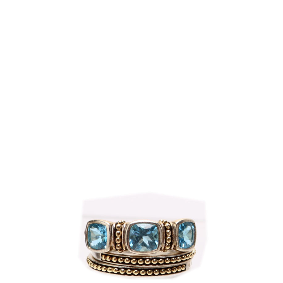 Rittenhouse Swiss Blue Topaz Caviar Stacking Rings 925/750 Size 7