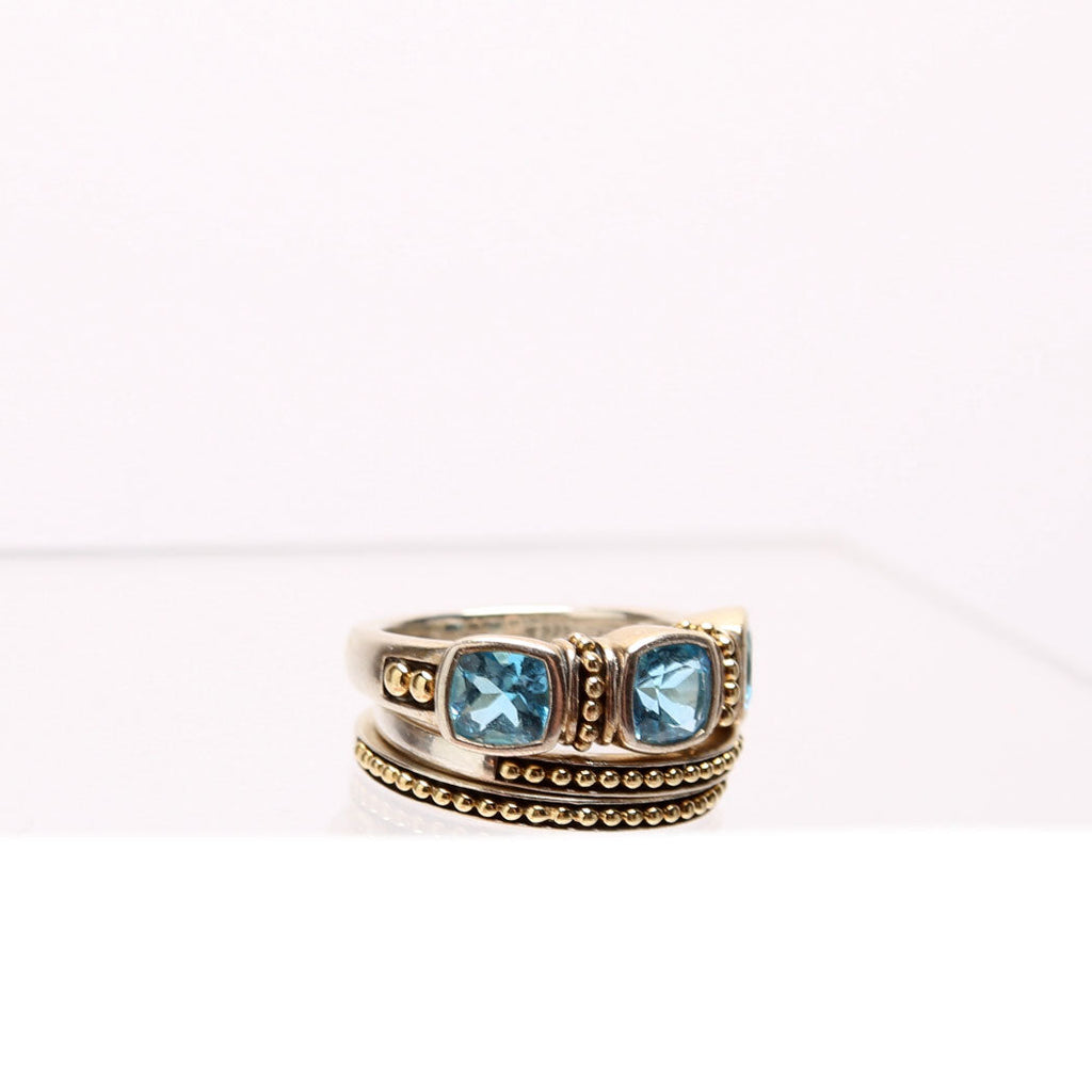 Rittenhouse Swiss Blue Topaz Caviar Stacking Rings 925/750 Size 7