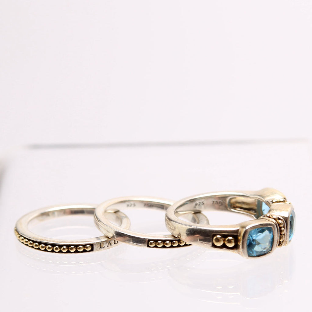 Rittenhouse Swiss Blue Topaz Caviar Stacking Rings 925/750 Size 7