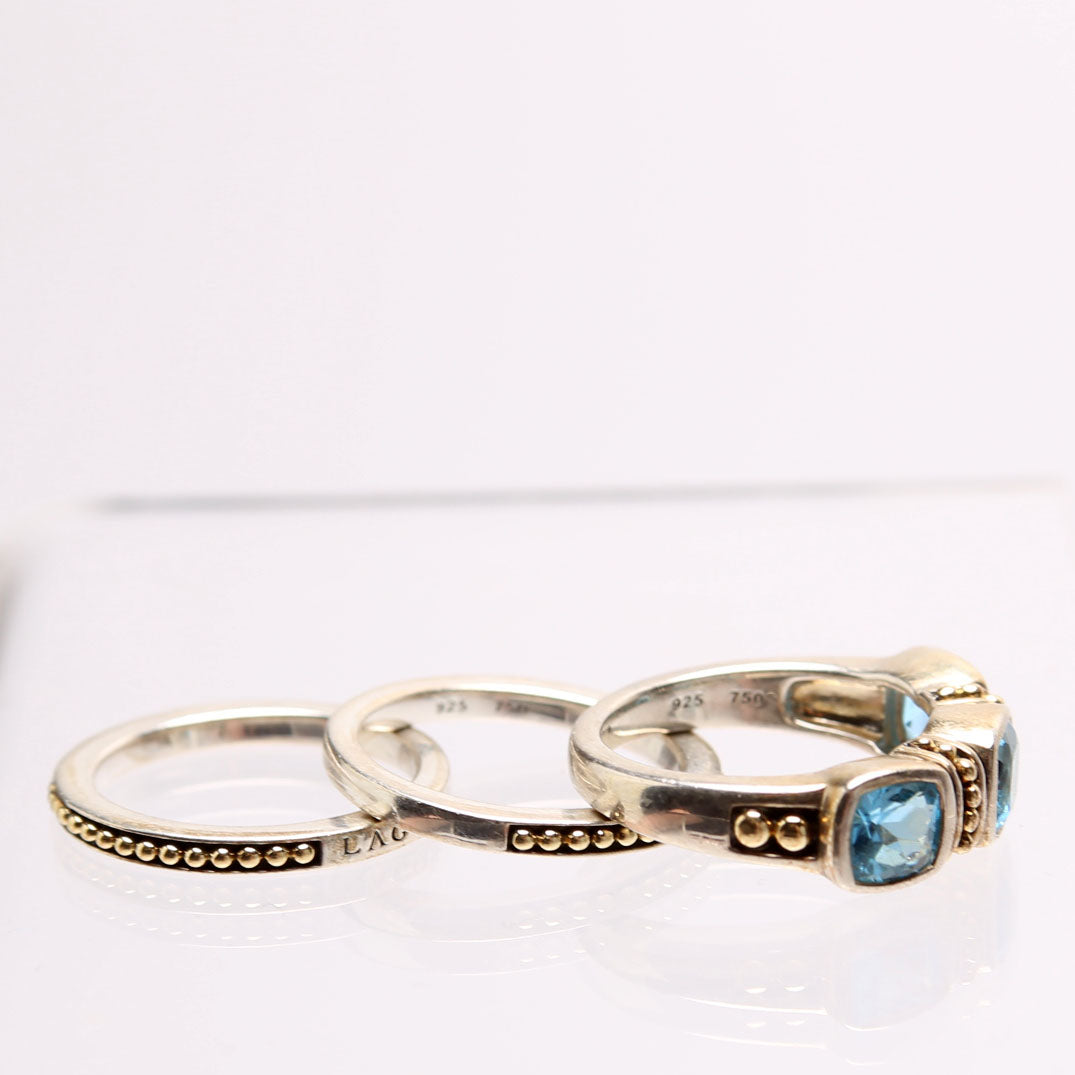 Rittenhouse Swiss Blue Topaz Caviar Stacking Rings 925/750 Size 7