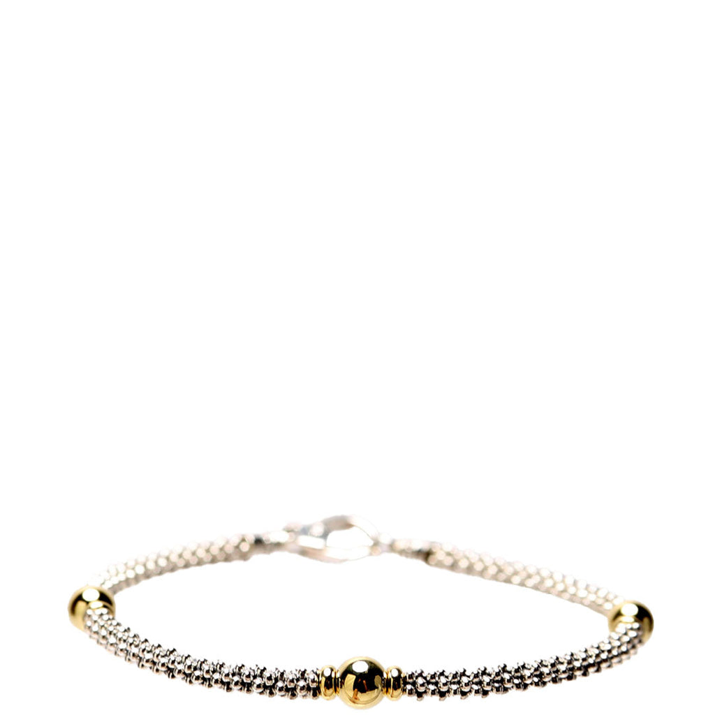 Two-Tone Station Caviar 3MM Bracelet Size M 925/750