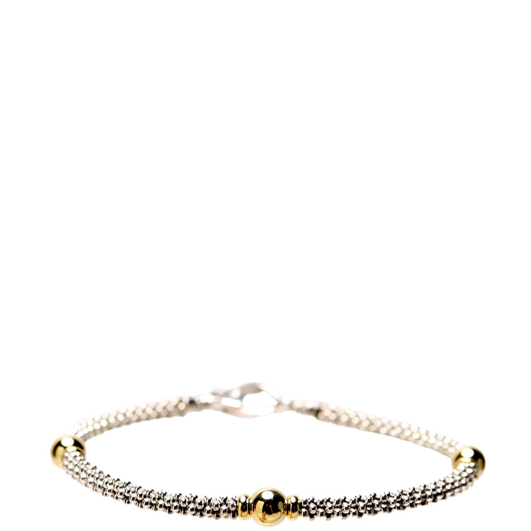 Two-Tone Station Caviar 3MM Bracelet Size M 925/750