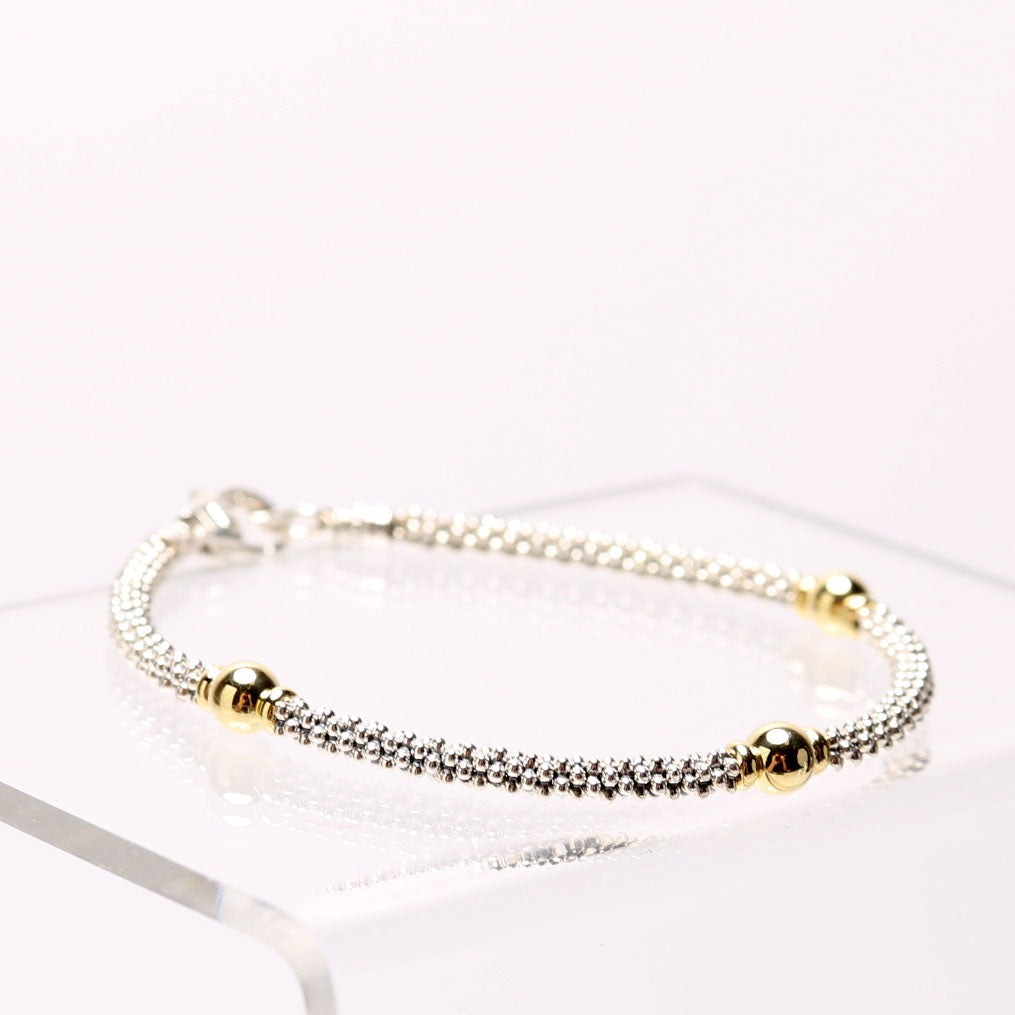 Two-Tone Station Caviar 3MM Bracelet Size M 925/750