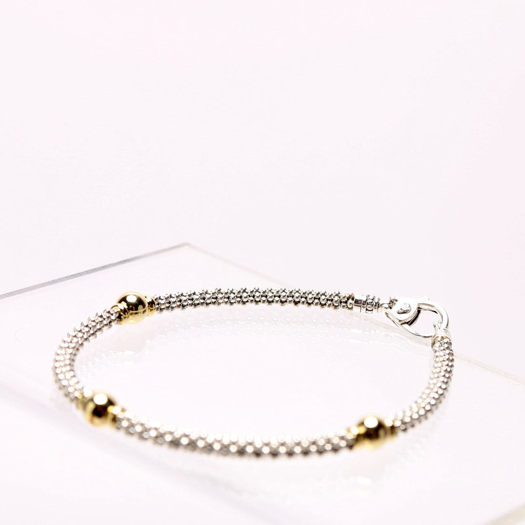Two-Tone Station Caviar 3MM Bracelet Size M 925/750