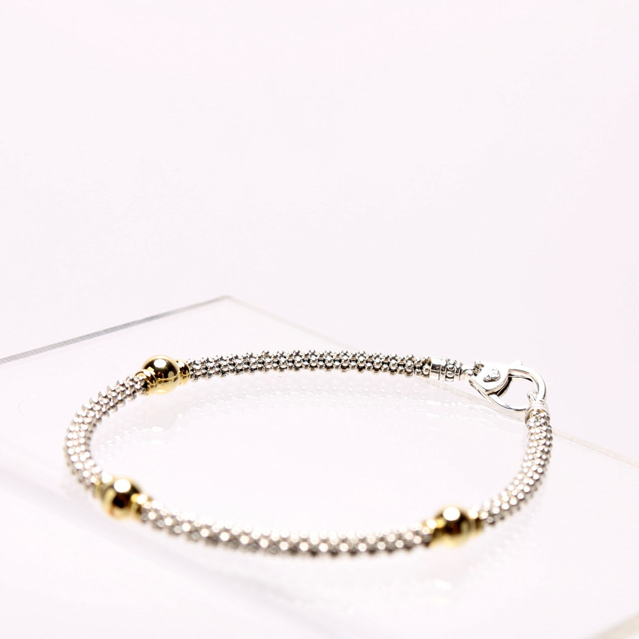 Two-Tone Station Caviar 3MM Bracelet Size M 925/750