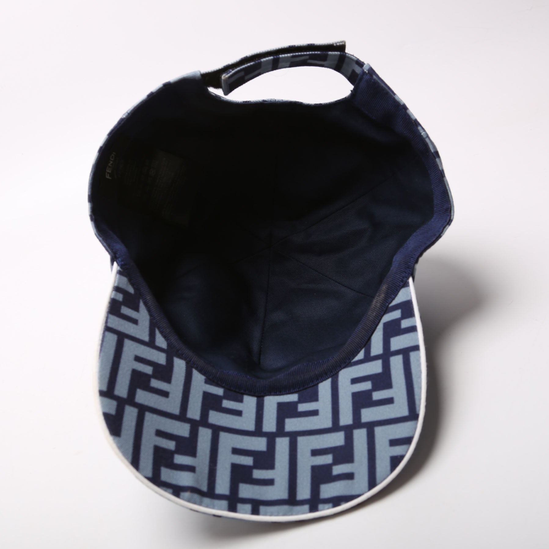 Fendi FXQ768 Zucca Baseball Cap Hat Size 58 Navy