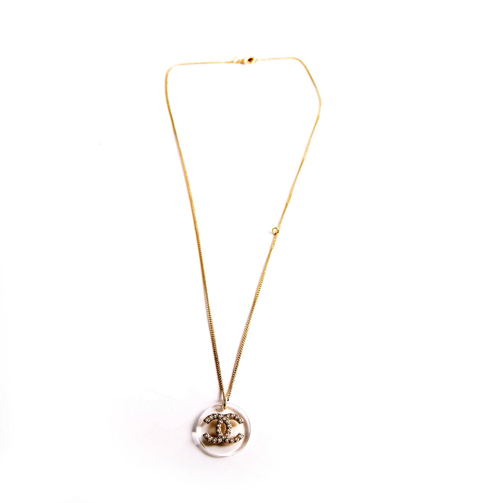 Clear Resin And Pearl CC Pendant Necklace Pearl/Gold