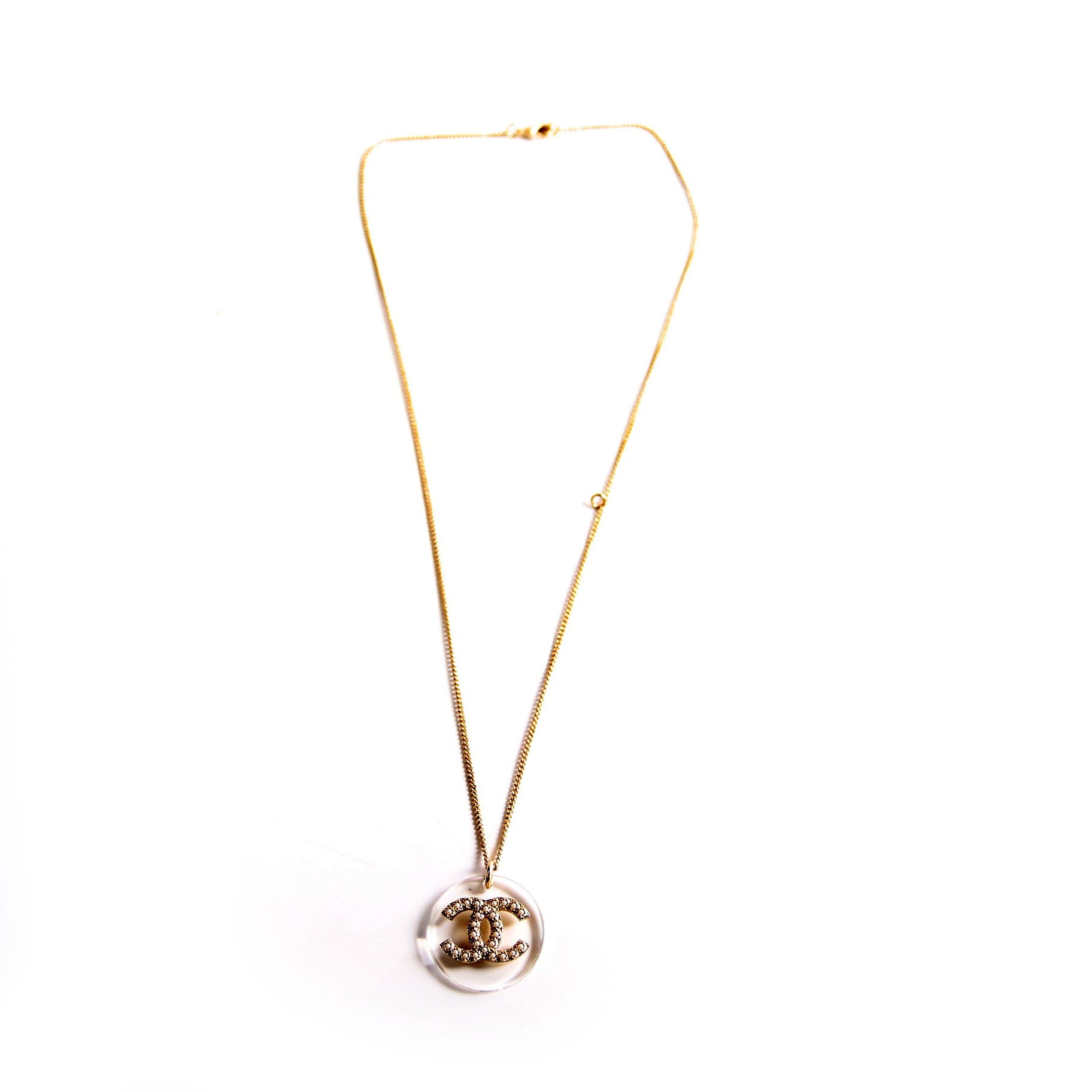 Clear Resin And Pearl CC Pendant Necklace Pearl/Gold
