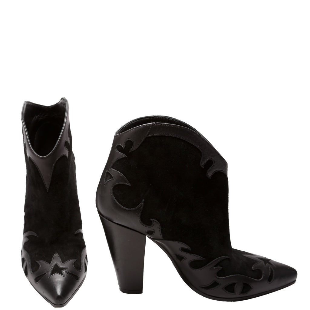 Suede Cowboy Ankle Boots Size 38 Black