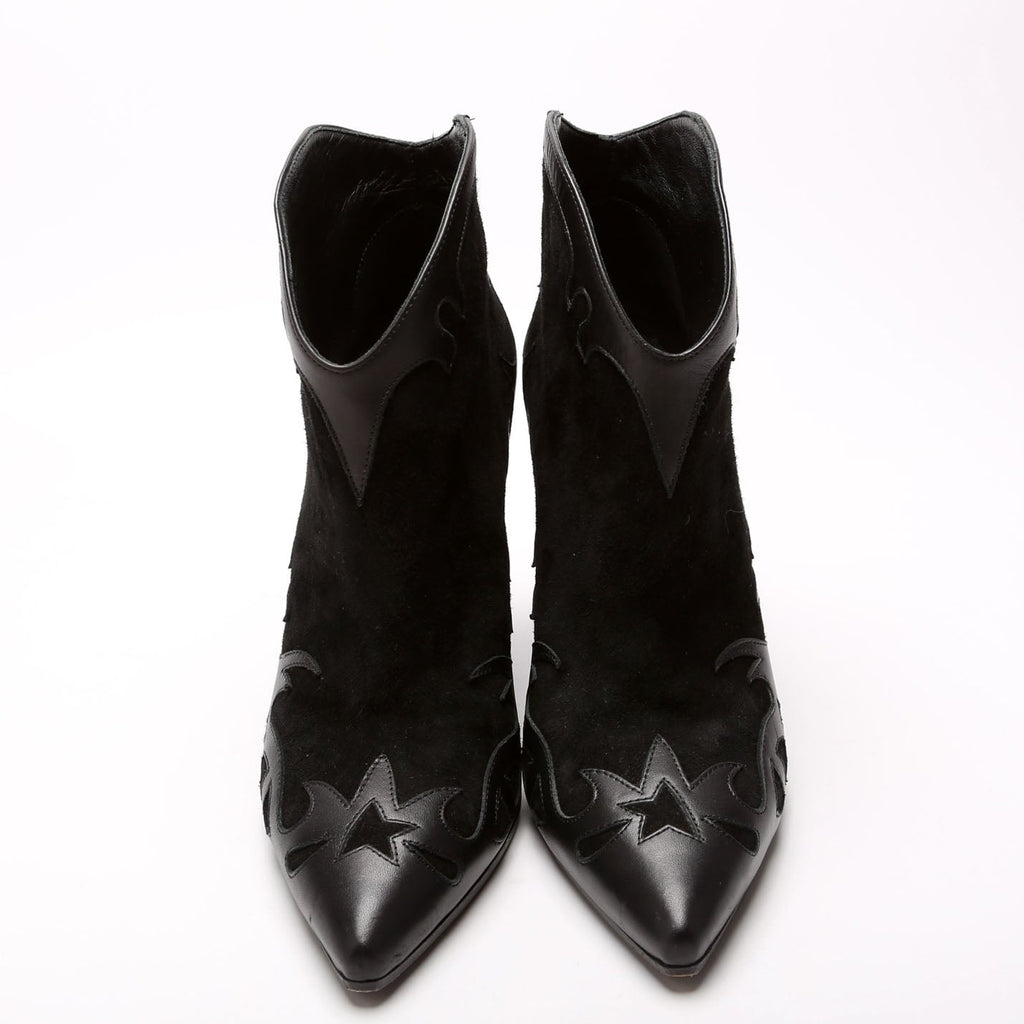 Suede Cowboy Ankle Boots Size 38 Black