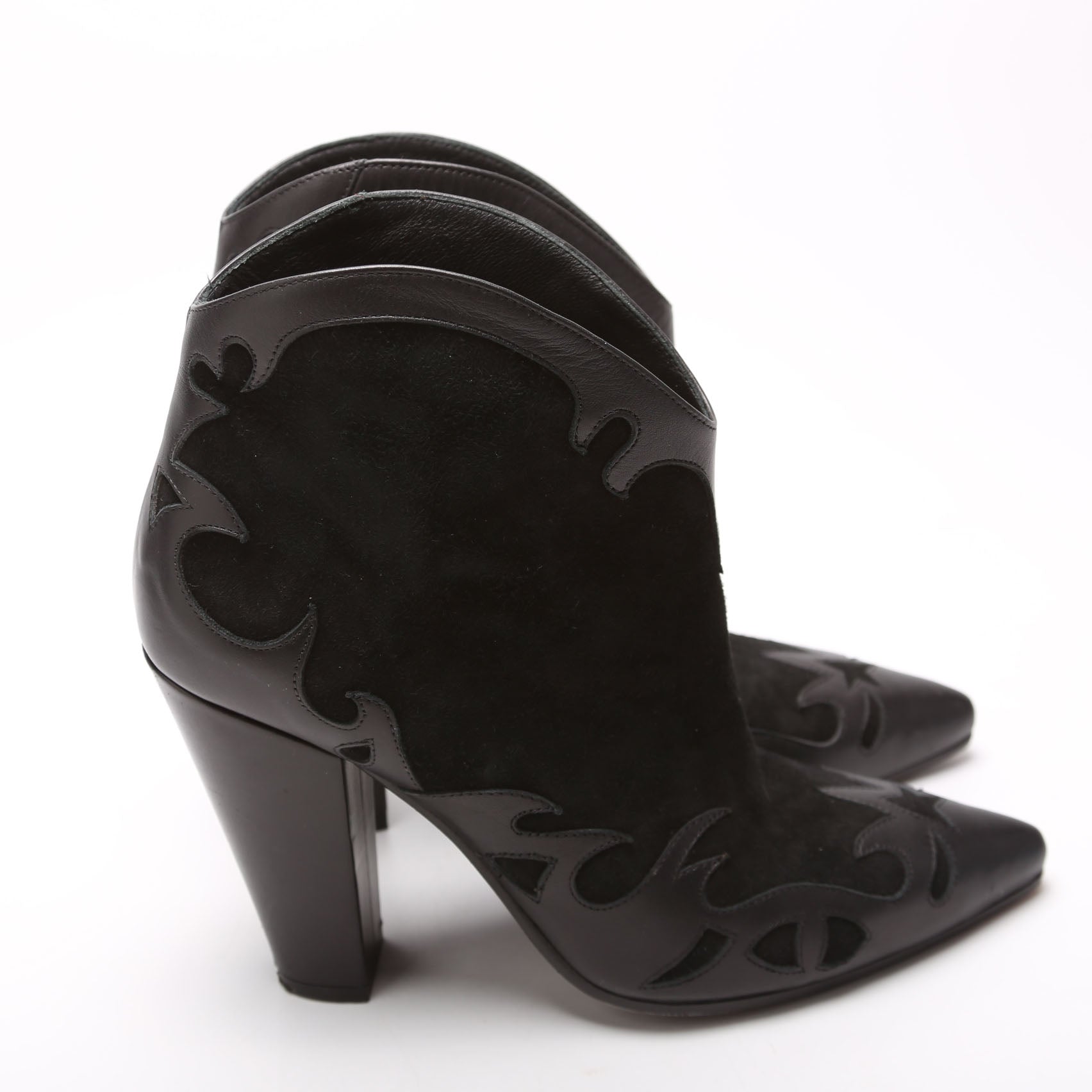 Suede Cowboy Ankle Boots Size 38 Black