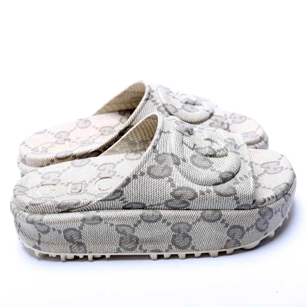 Interlocking GG Rubber Slides Size 36 Gray