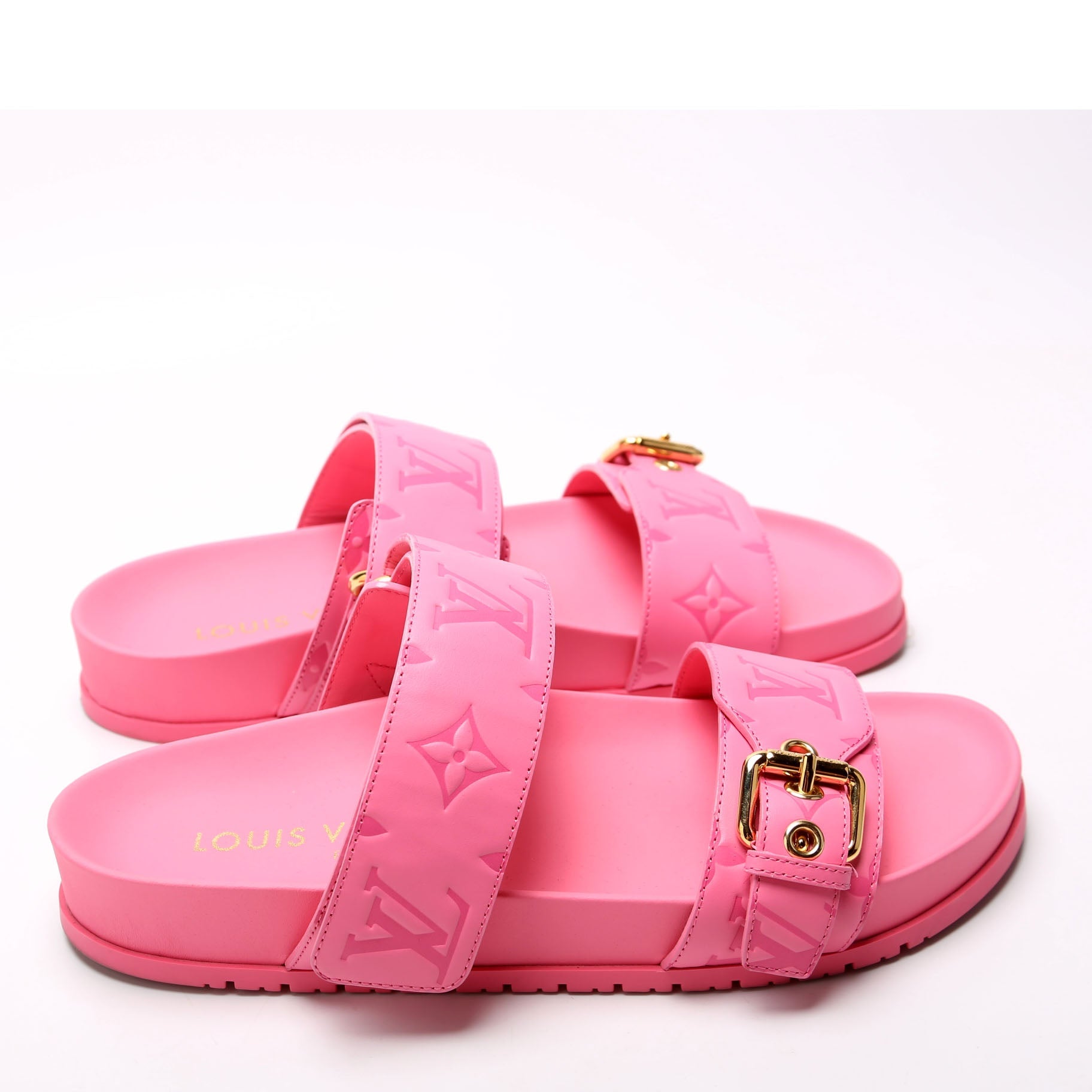 Bom Dia Flat Mules Monogram Calfskin Size 37 Pink