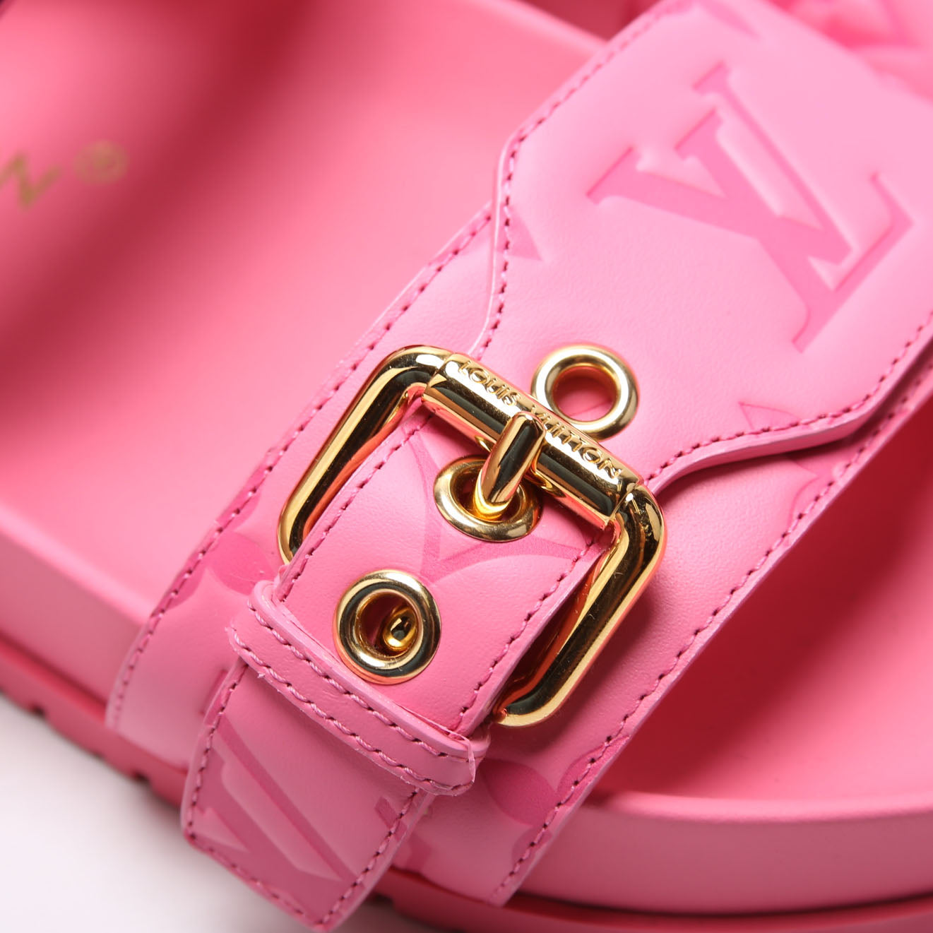 Bom Dia Flat Mules Monogram Calfskin Size 37 Pink