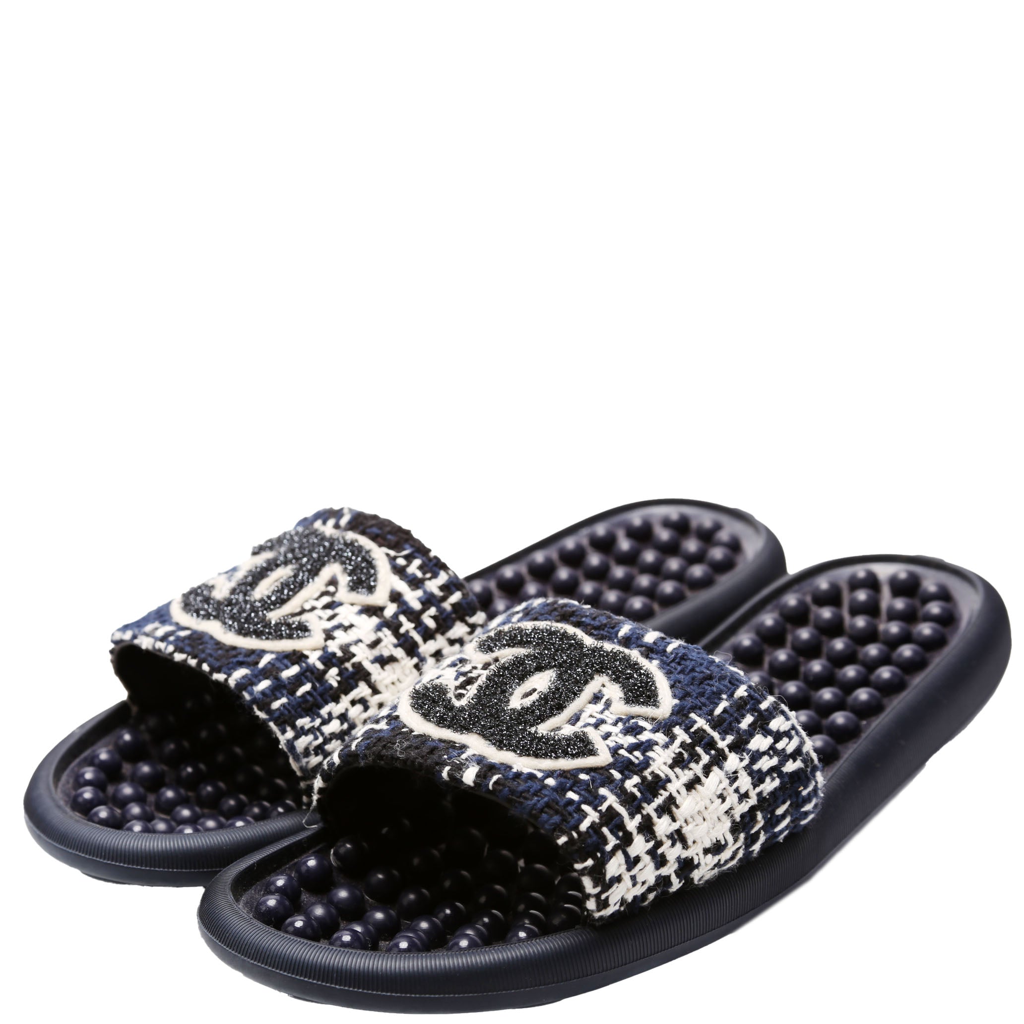 CC Tweed Rubber Slides Size 39 Blue/White