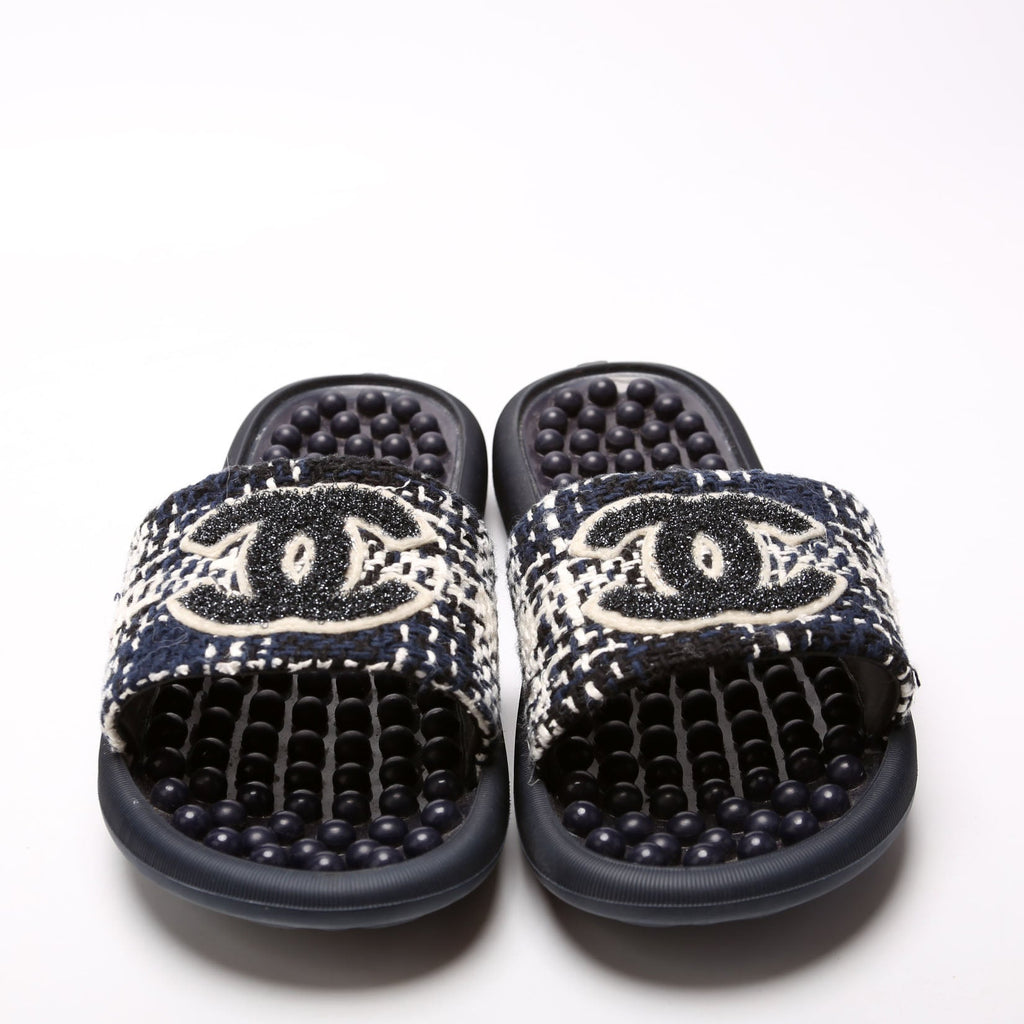 CC Tweed Rubber Slides Size 39 Blue/White