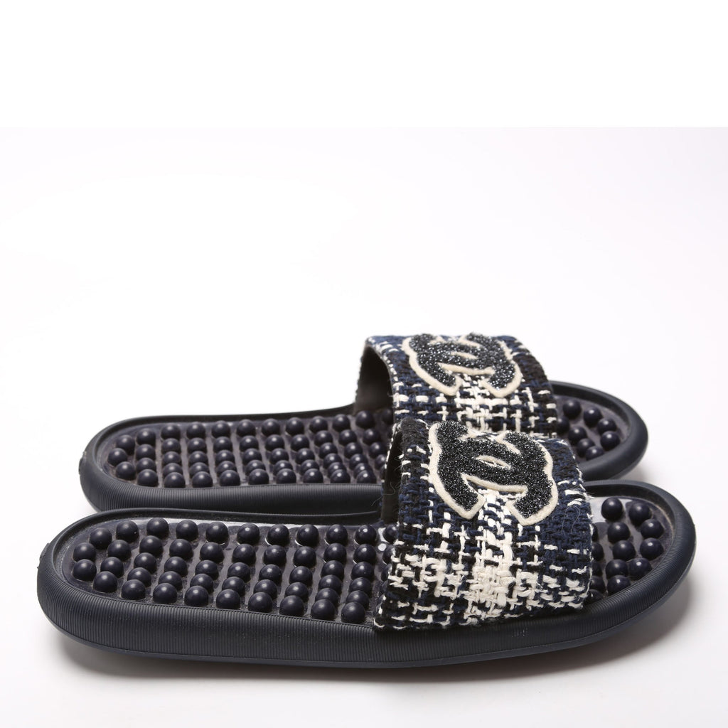 CC Tweed Rubber Slides Size 39 Blue/White