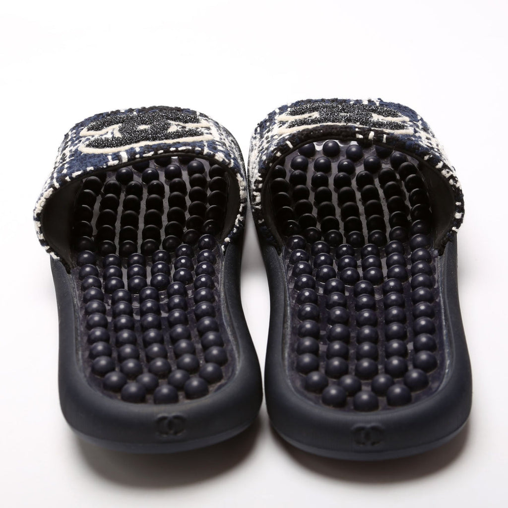 CC Tweed Rubber Slides Size 39 Blue/White