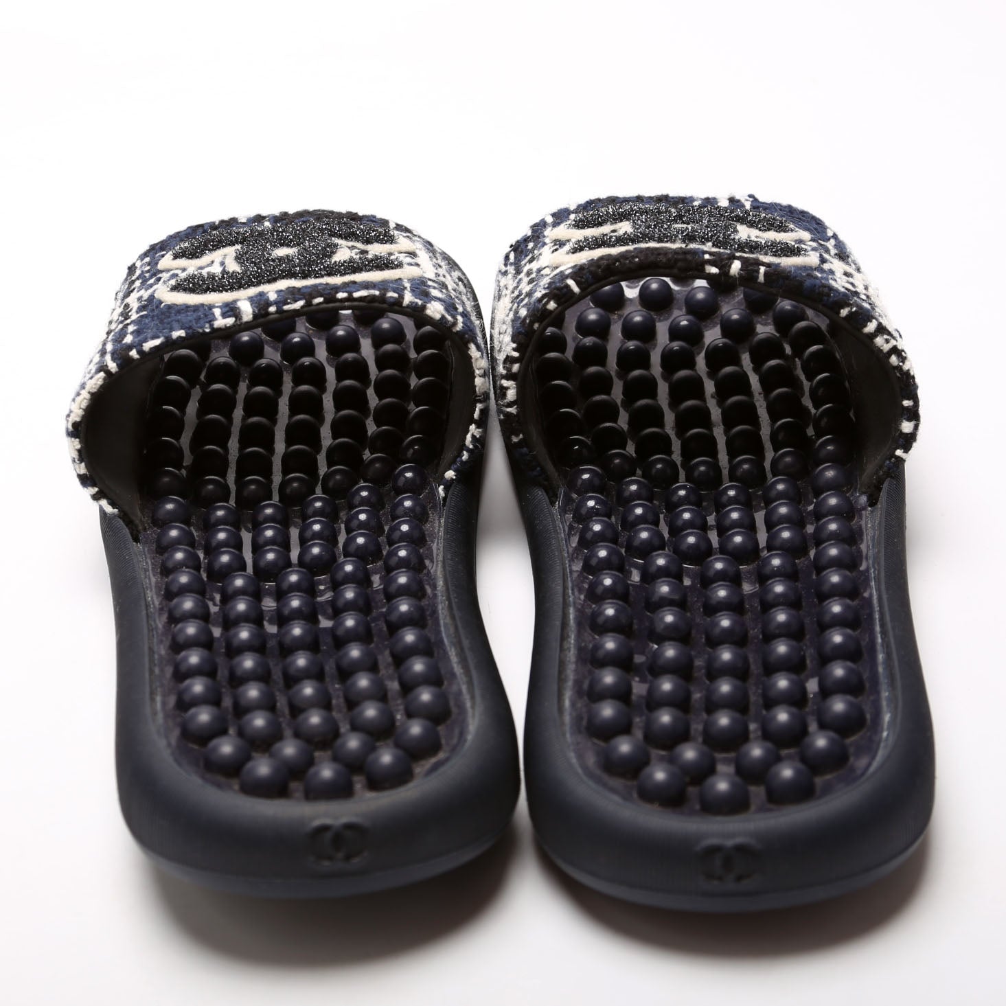 CC Tweed Rubber Slides Size 39 Blue/White