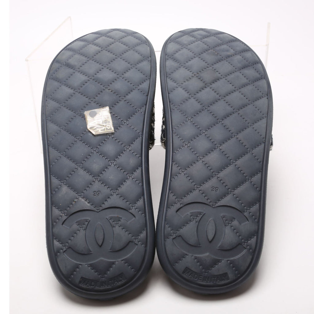 CC Tweed Rubber Slides Size 39 Blue/White