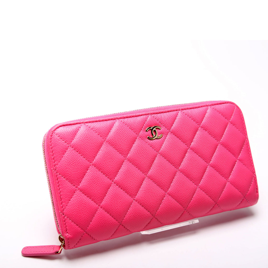 CC Long Zip Around Wallet Caviar RFID Pink