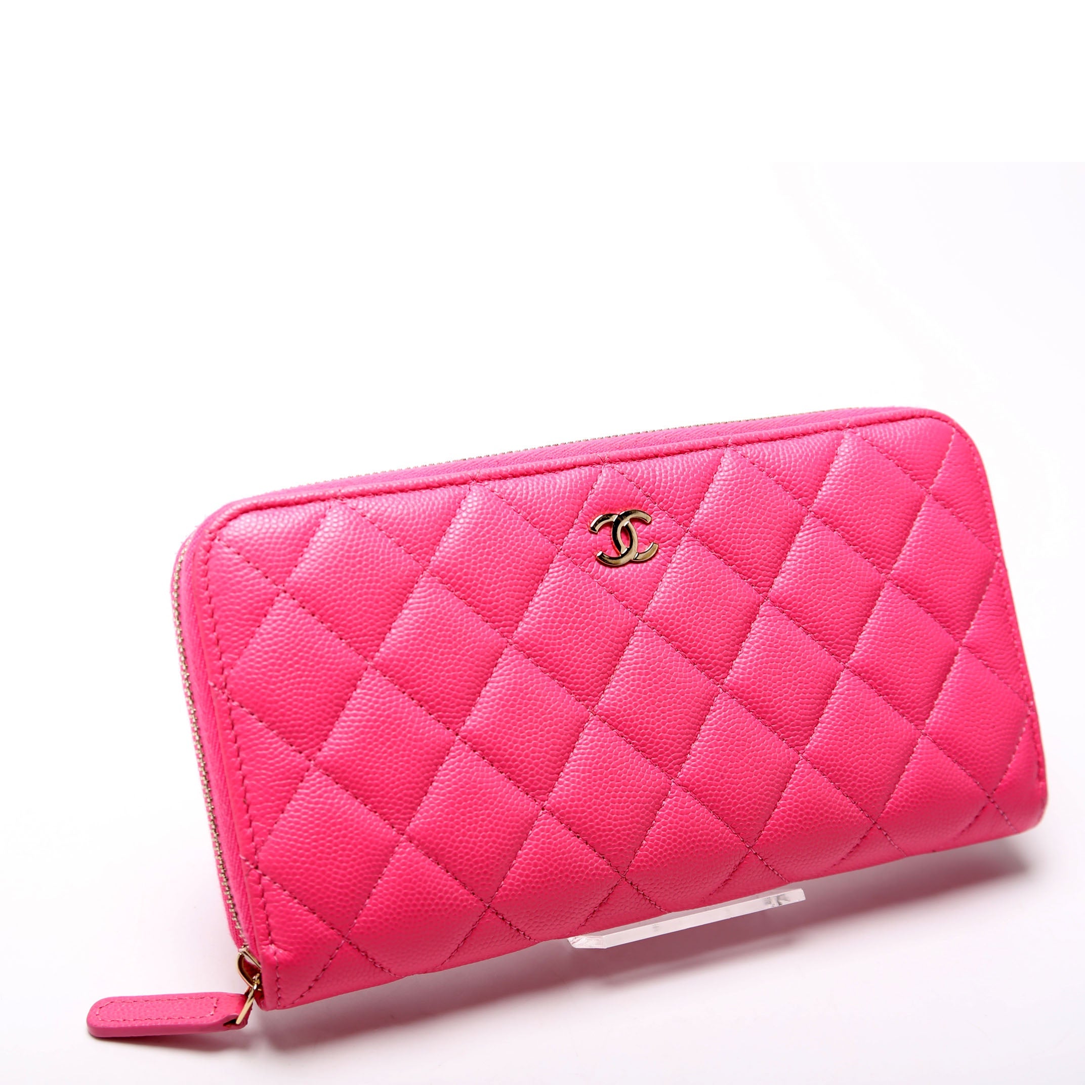 CC Long Zip Around Wallet Caviar RFID Pink