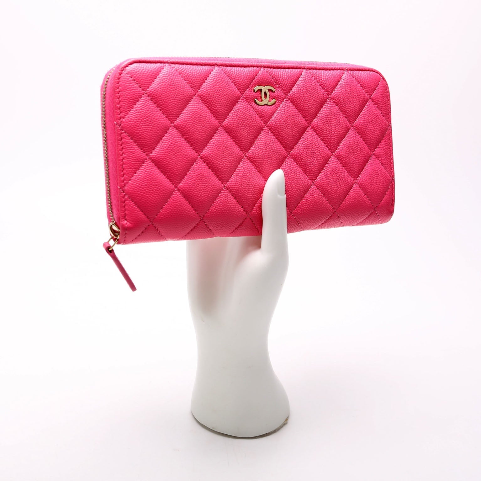 CC Long Zip Around Wallet Caviar RFID Pink