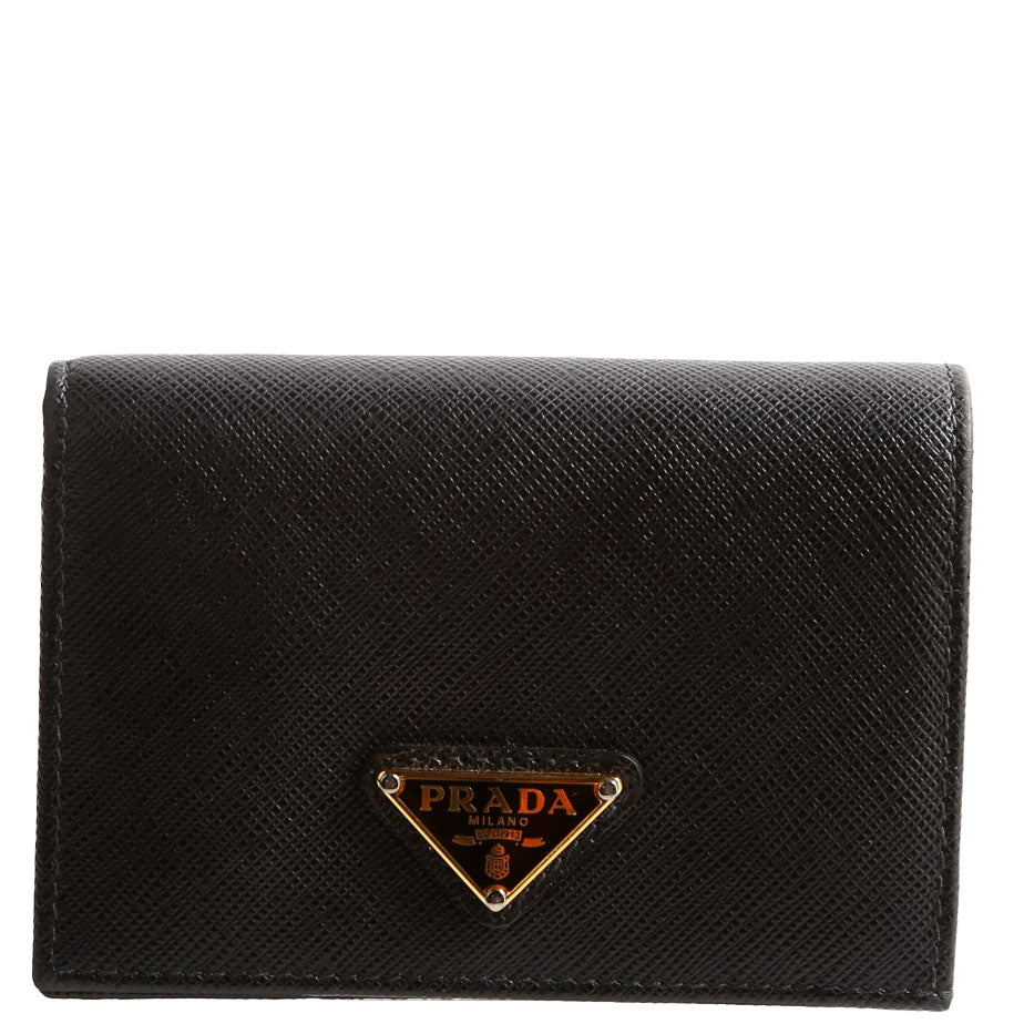 1MV021 Saffiano Triangle Logo Card Case Black