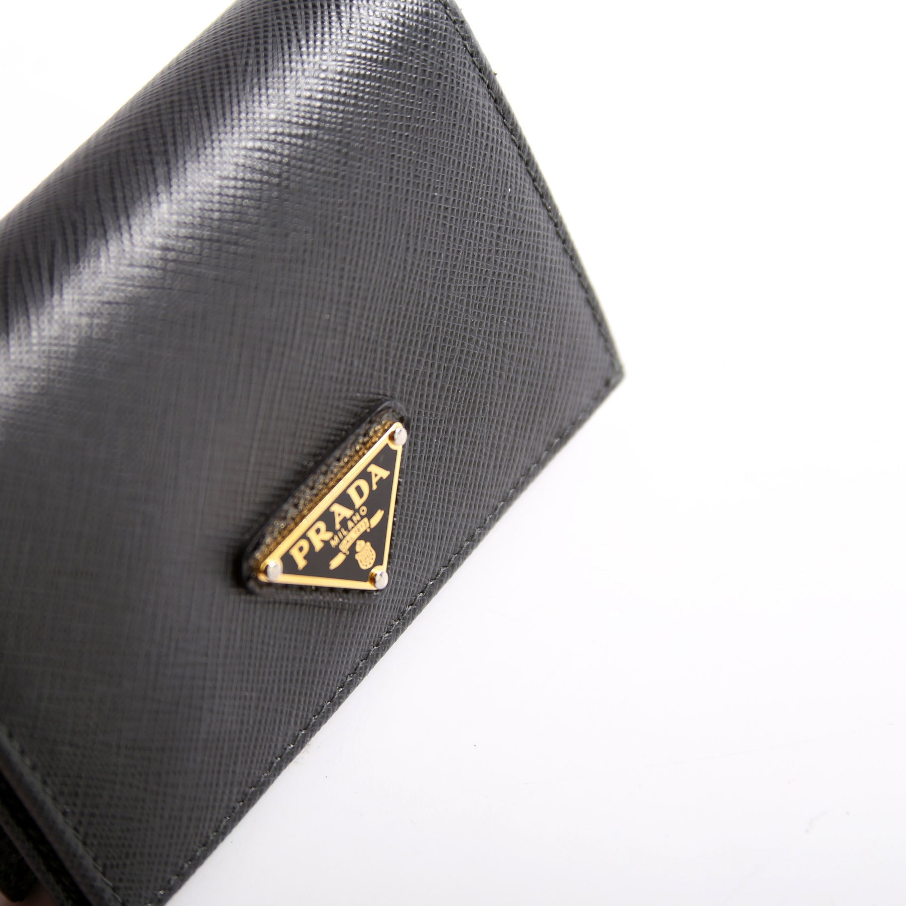 1MV021 Saffiano Triangle Logo Card Case Black
