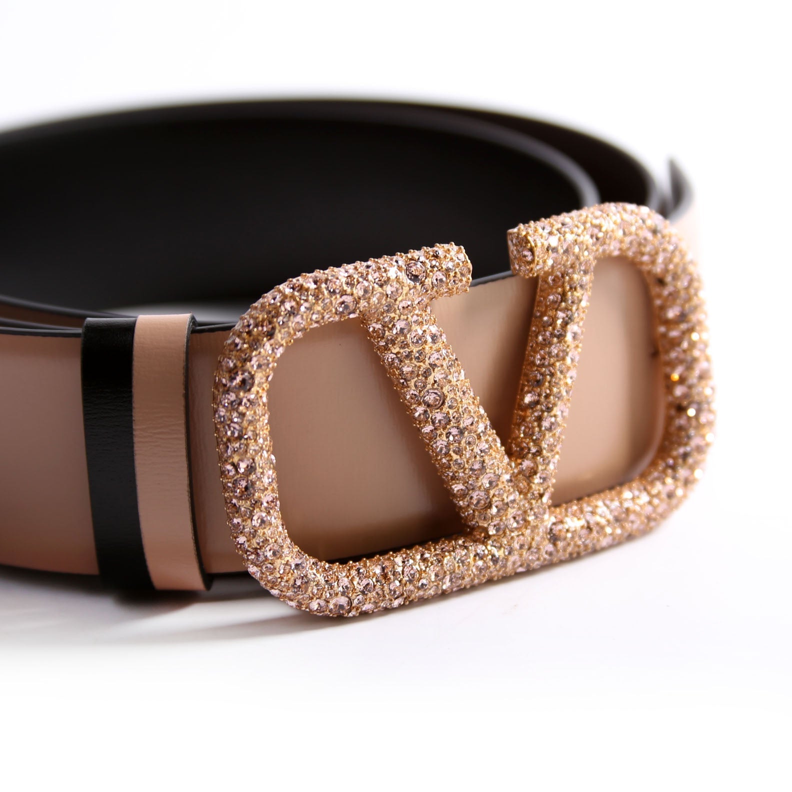 V Logo Signature Swarovski 40MM Reversible Belt Size 90/36 Tan