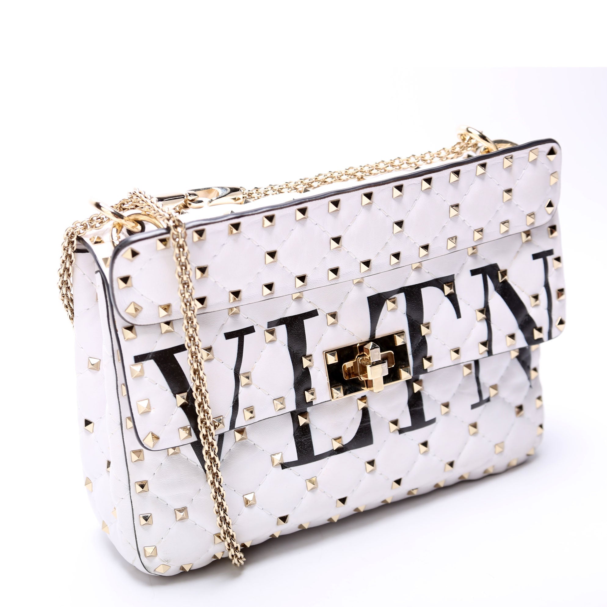 VTLN Print Rockstud Spike Studded Shoulder Medium White
