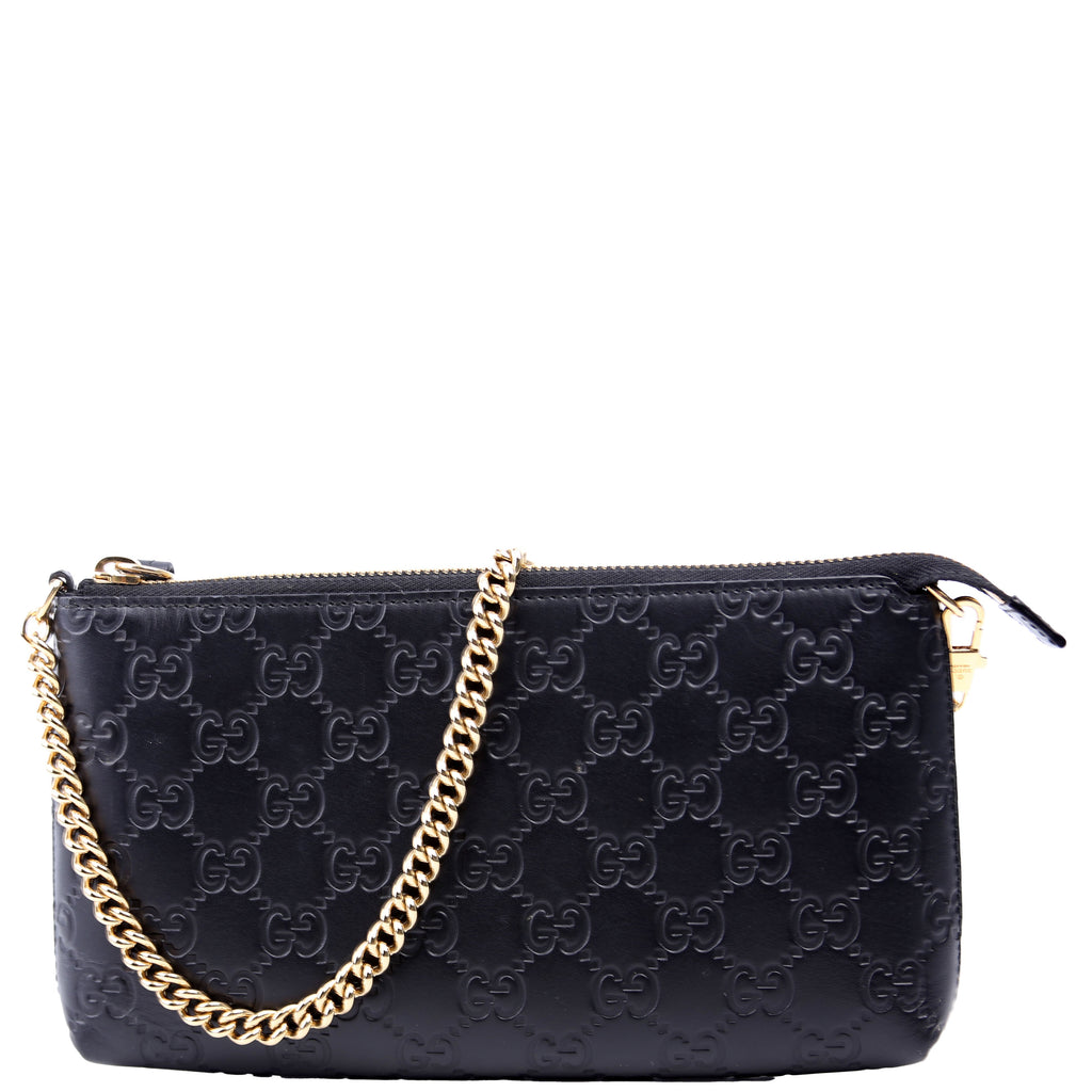 428449 GG Leather Wristlet Black